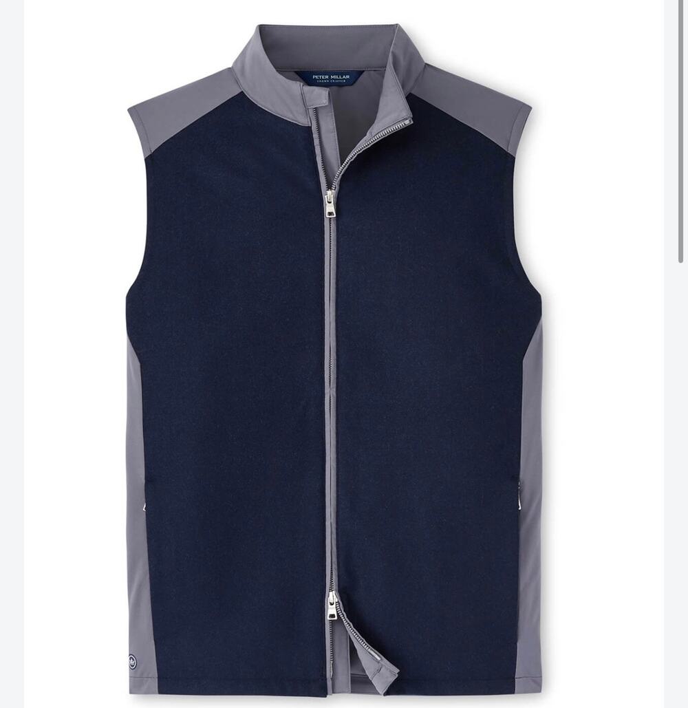 Peter Millar Crown Crafted Cambridge Wool Vest. Zip up. XXL. NWT. Navy Grey